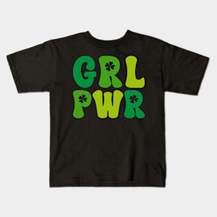 Grl Pwr Positive Slogan Funny Irish Saint Patrick's Day Kids T-Shirt